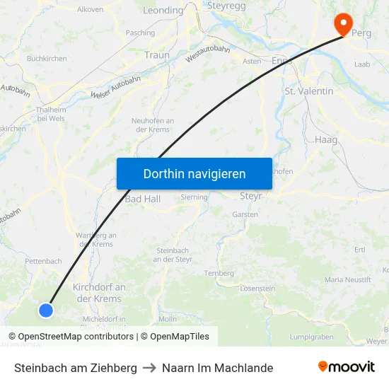 Steinbach am Ziehberg to Naarn Im Machlande map