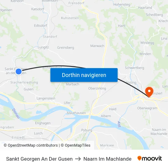 Sankt Georgen An Der Gusen to Naarn Im Machlande map