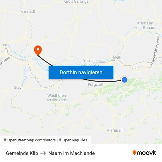 Gemeinde Kilb to Naarn Im Machlande map
