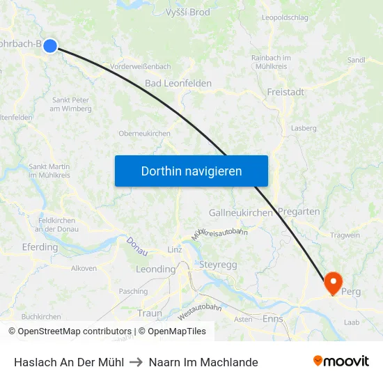 Haslach An Der Mühl to Naarn Im Machlande map