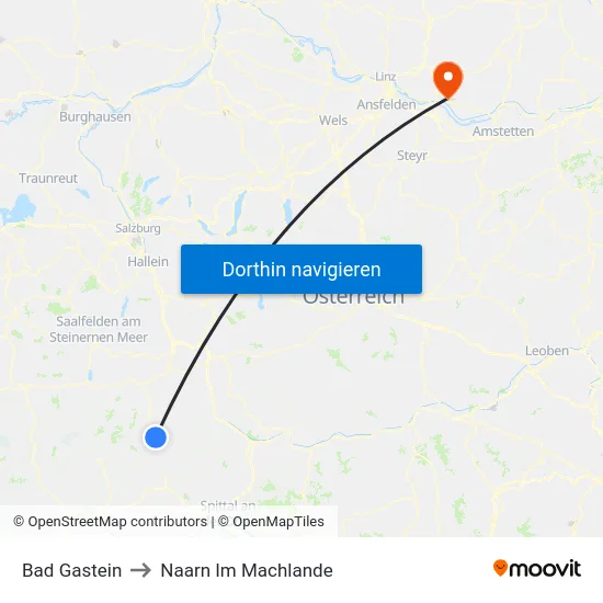 Bad Gastein to Naarn Im Machlande map