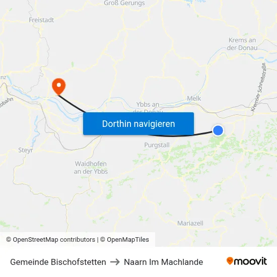 Gemeinde Bischofstetten to Naarn Im Machlande map