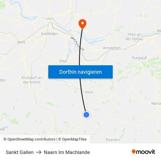 Sankt Gallen to Naarn Im Machlande map