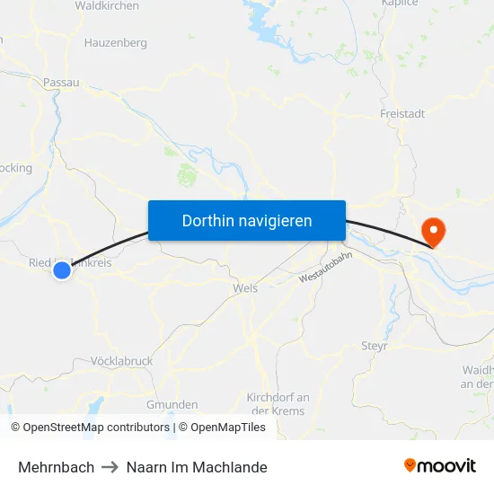Mehrnbach to Naarn Im Machlande map