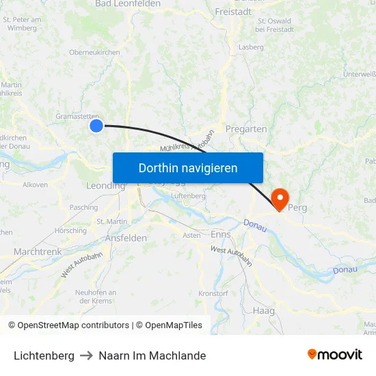 Lichtenberg to Naarn Im Machlande map