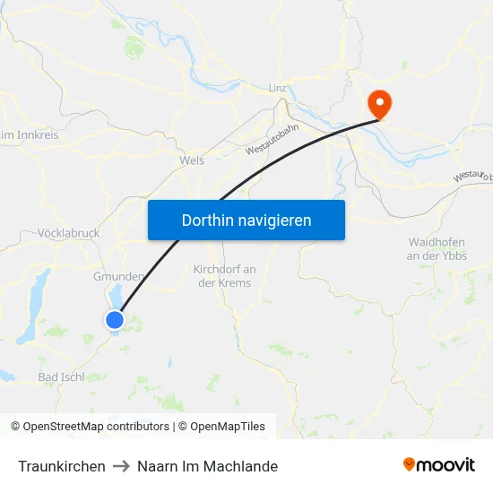 Traunkirchen to Naarn Im Machlande map