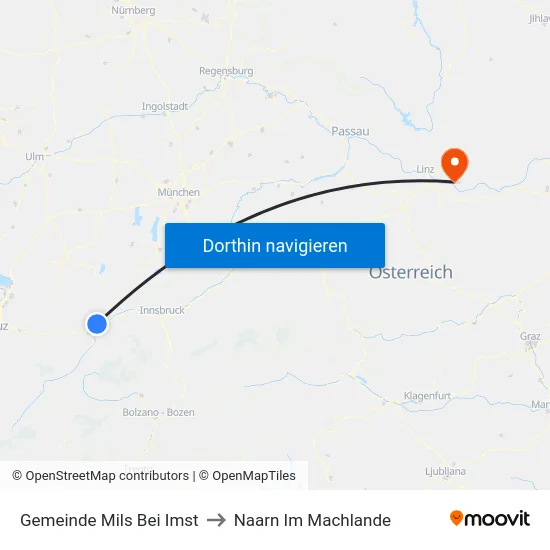 Gemeinde Mils Bei Imst to Naarn Im Machlande map