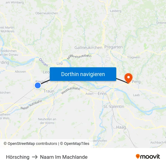 Hörsching to Naarn Im Machlande map