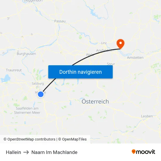 Hallein to Naarn Im Machlande map