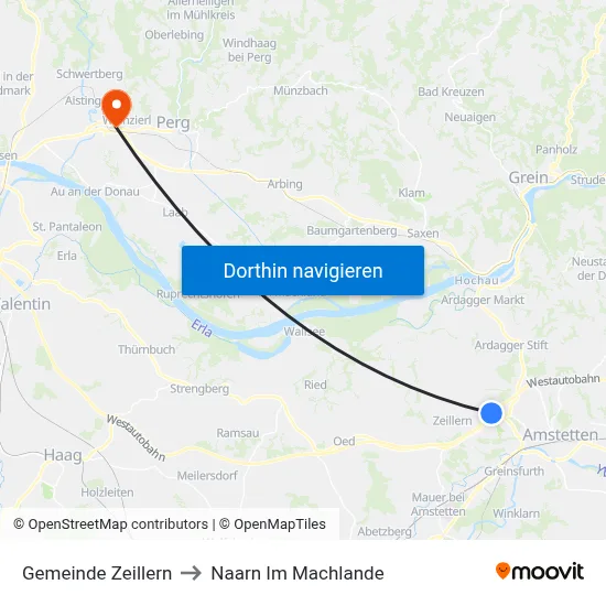 Gemeinde Zeillern to Naarn Im Machlande map