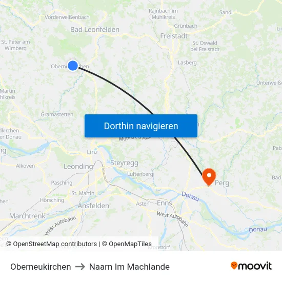 Oberneukirchen to Naarn Im Machlande map