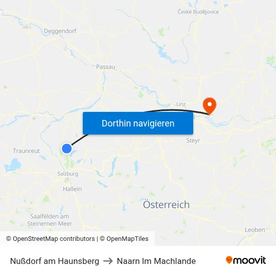 Nußdorf am Haunsberg to Naarn Im Machlande map