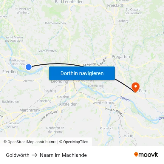 Goldwörth to Naarn Im Machlande map