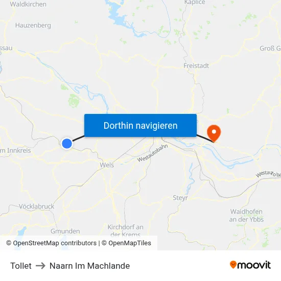 Tollet to Naarn Im Machlande map