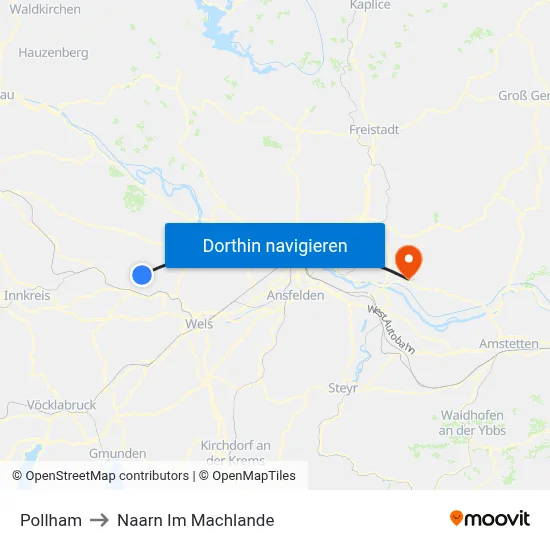 Pollham to Naarn Im Machlande map