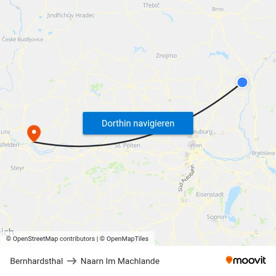 Bernhardsthal to Naarn Im Machlande map