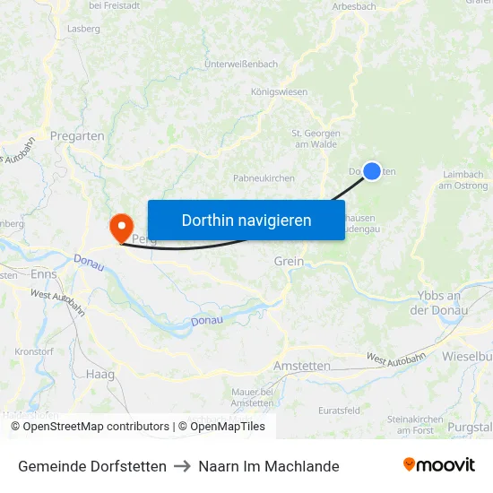 Gemeinde Dorfstetten to Naarn Im Machlande map