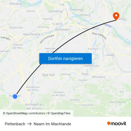 Pettenbach to Naarn Im Machlande map