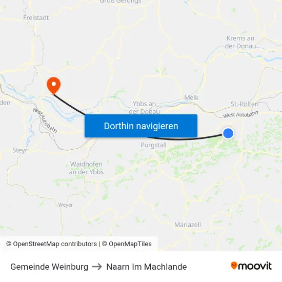 Gemeinde Weinburg to Naarn Im Machlande map