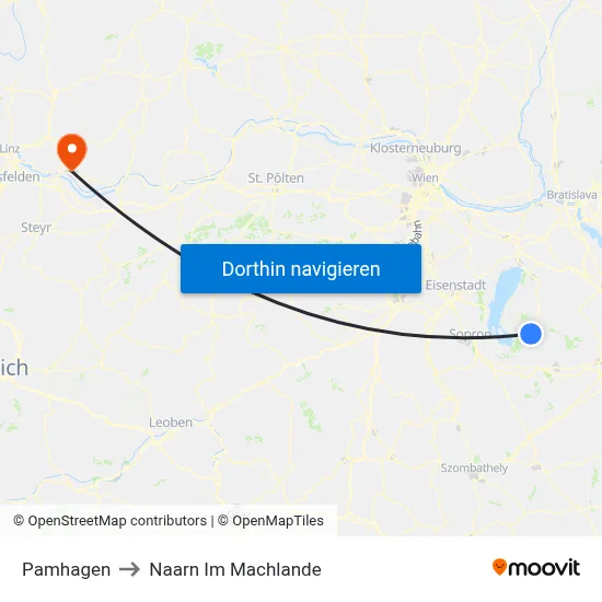 Pamhagen to Naarn Im Machlande map