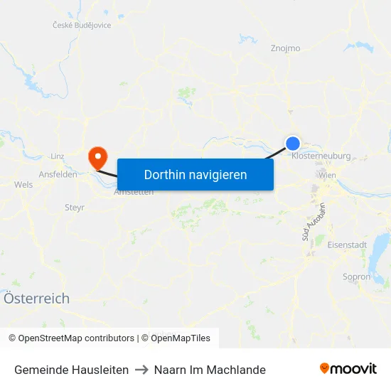 Gemeinde Hausleiten to Naarn Im Machlande map