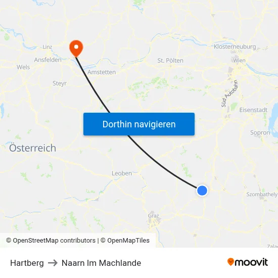 Hartberg to Naarn Im Machlande map
