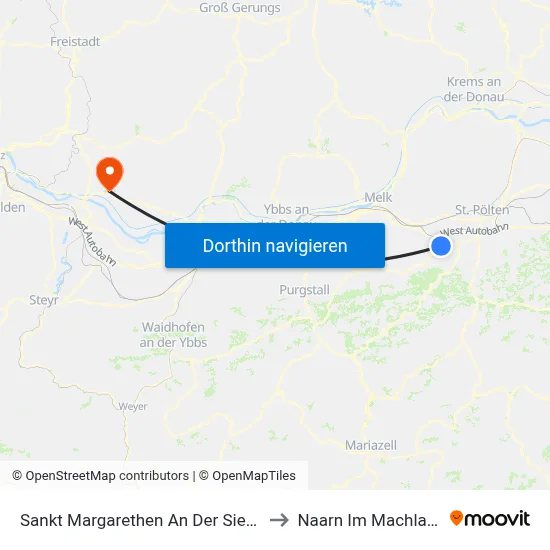Sankt Margarethen An Der Sierning to Naarn Im Machlande map