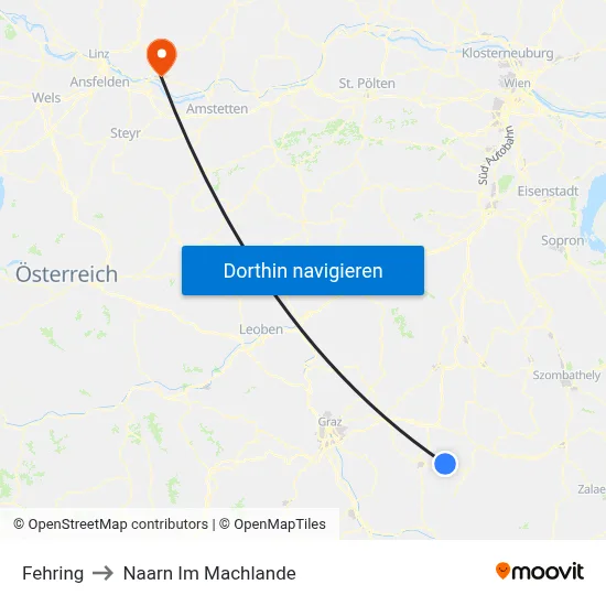 Fehring to Naarn Im Machlande map