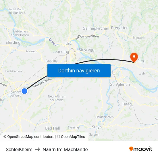 Schleißheim to Naarn Im Machlande map