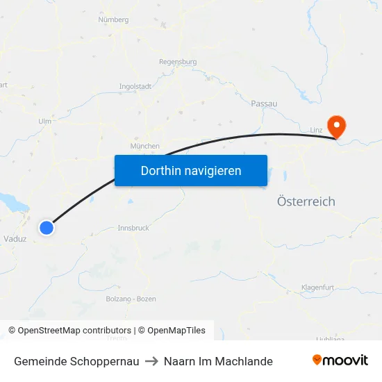 Gemeinde Schoppernau to Naarn Im Machlande map