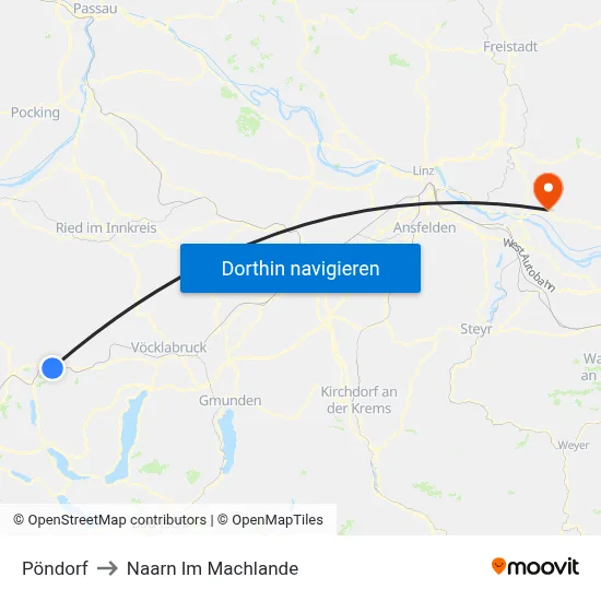 Pöndorf to Naarn Im Machlande map