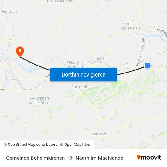 Gemeinde Böheimkirchen to Naarn Im Machlande map