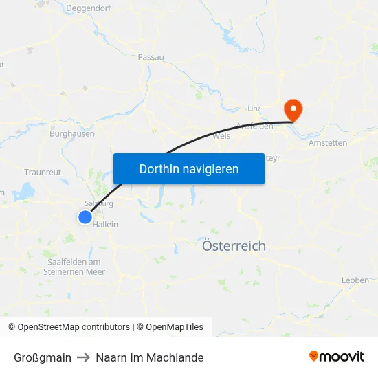 Großgmain to Naarn Im Machlande map