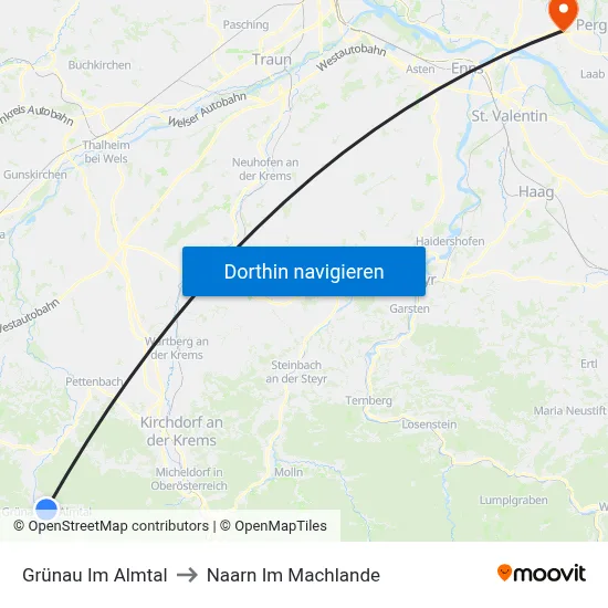 Grünau Im Almtal to Naarn Im Machlande map
