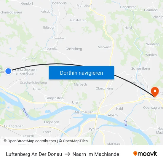 Luftenberg An Der Donau to Naarn Im Machlande map