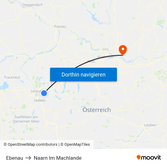 Ebenau to Naarn Im Machlande map