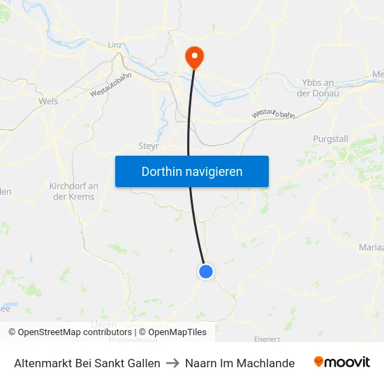 Altenmarkt Bei Sankt Gallen to Naarn Im Machlande map