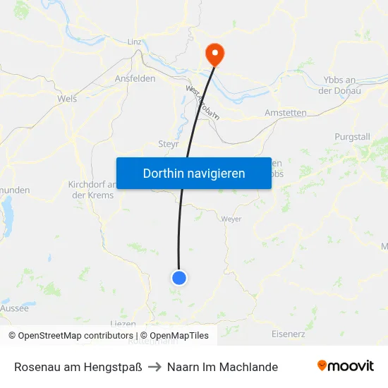 Rosenau am Hengstpaß to Naarn Im Machlande map