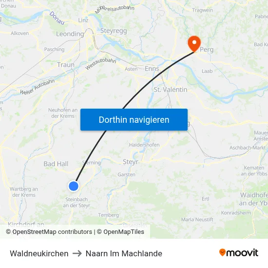 Waldneukirchen to Naarn Im Machlande map