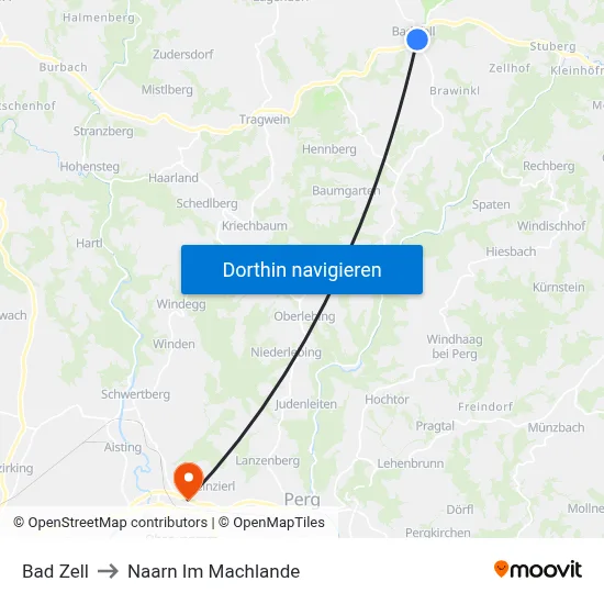 Bad Zell to Naarn Im Machlande map