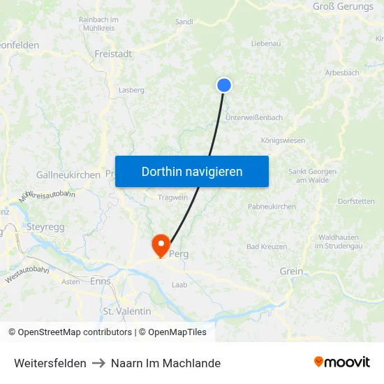 Weitersfelden to Naarn Im Machlande map
