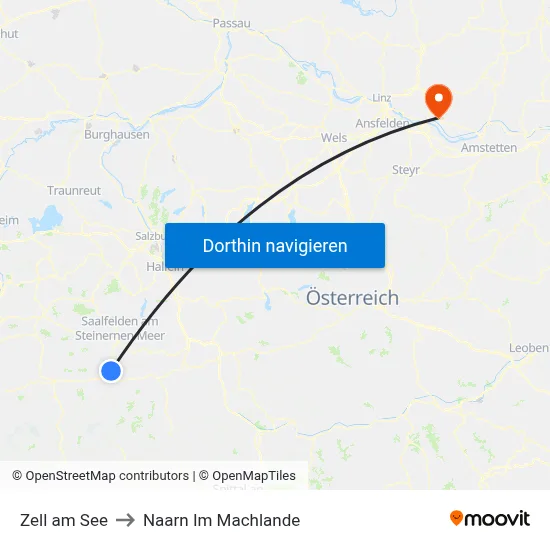 Zell am See to Naarn Im Machlande map