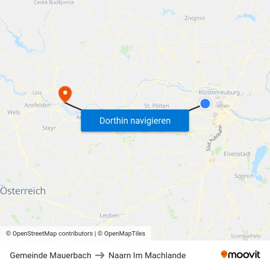 Gemeinde Mauerbach to Naarn Im Machlande map