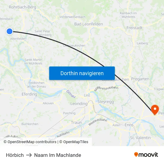 Hörbich to Naarn Im Machlande map
