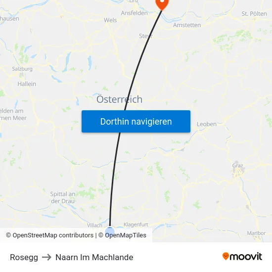 Rosegg to Naarn Im Machlande map