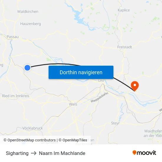 Sigharting to Naarn Im Machlande map