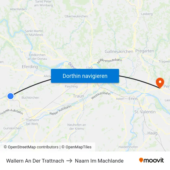 Wallern An Der Trattnach to Naarn Im Machlande map