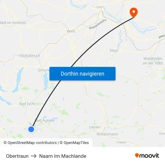 Obertraun to Naarn Im Machlande map