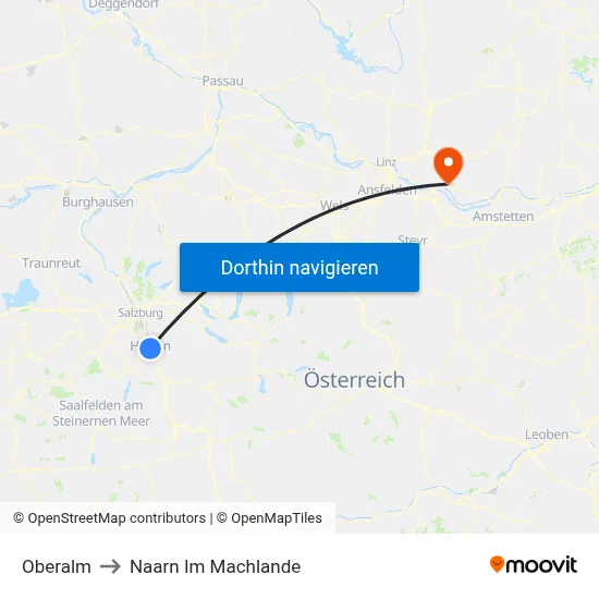 Oberalm to Naarn Im Machlande map