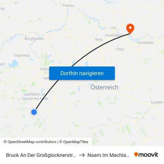 Bruck An Der Großglocknerstraße to Naarn Im Machlande map